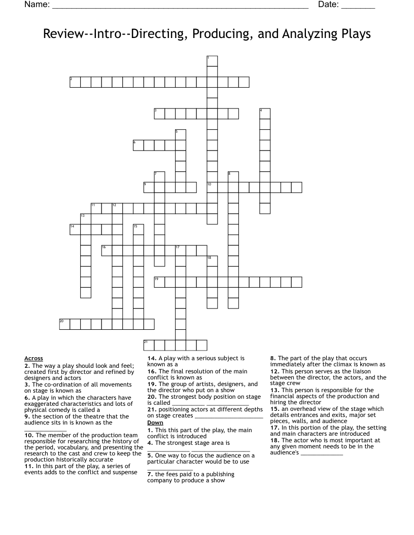 Review--Intro--Directing, Producing, and Analyzing Plays Crossword