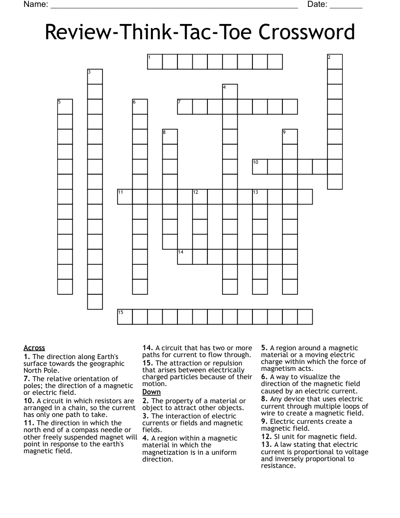Review-Think-Tac-Toe  Crossword