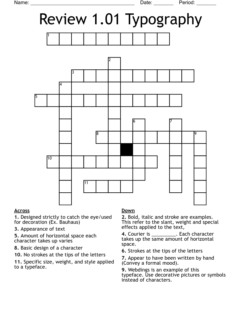 Review 1.01 Typography Crossword