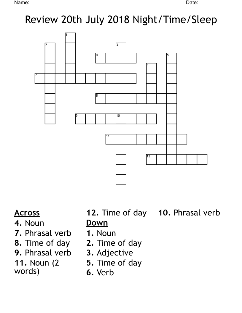 Review 20th July 2018 Night/Time/Sleep Crossword