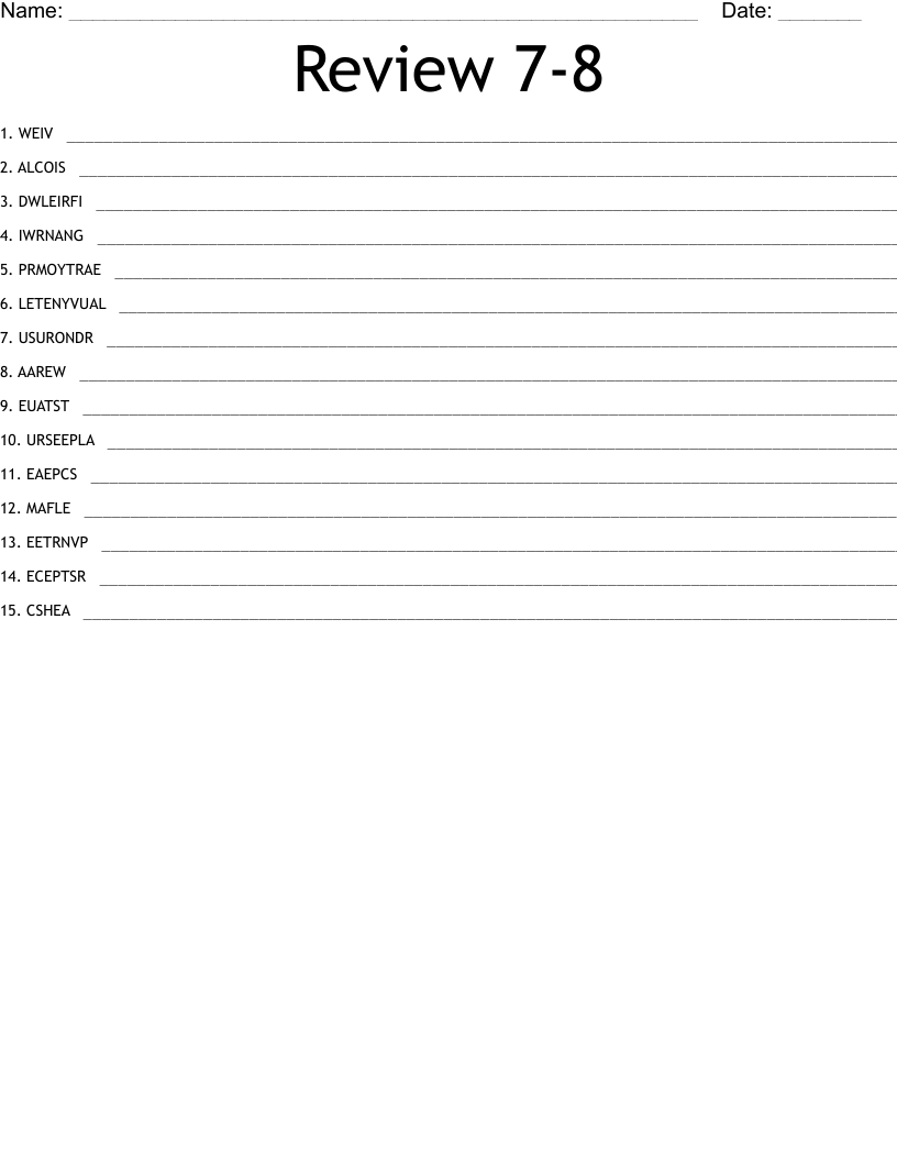 Review 7-8 Word Scramble