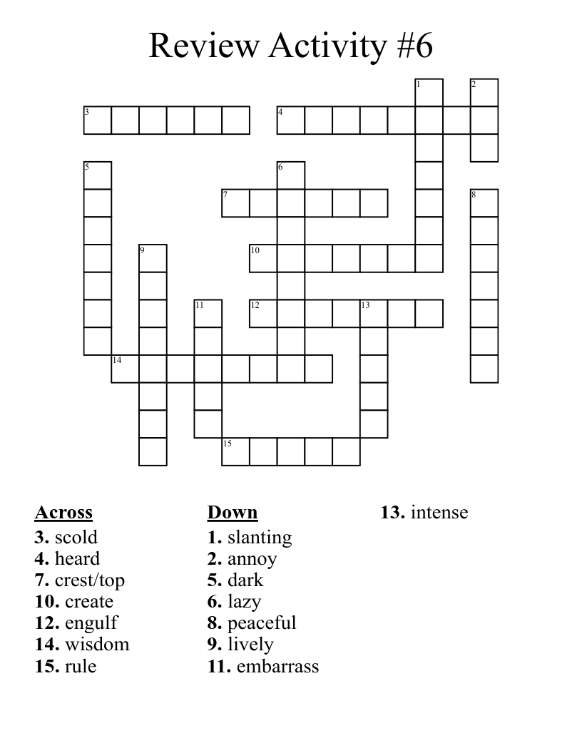 Review Activity #6 Crossword
