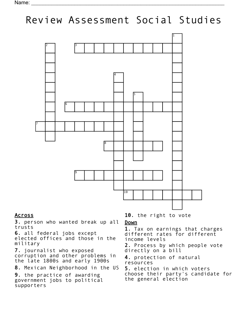 Review Assessment Social Studies Crossword