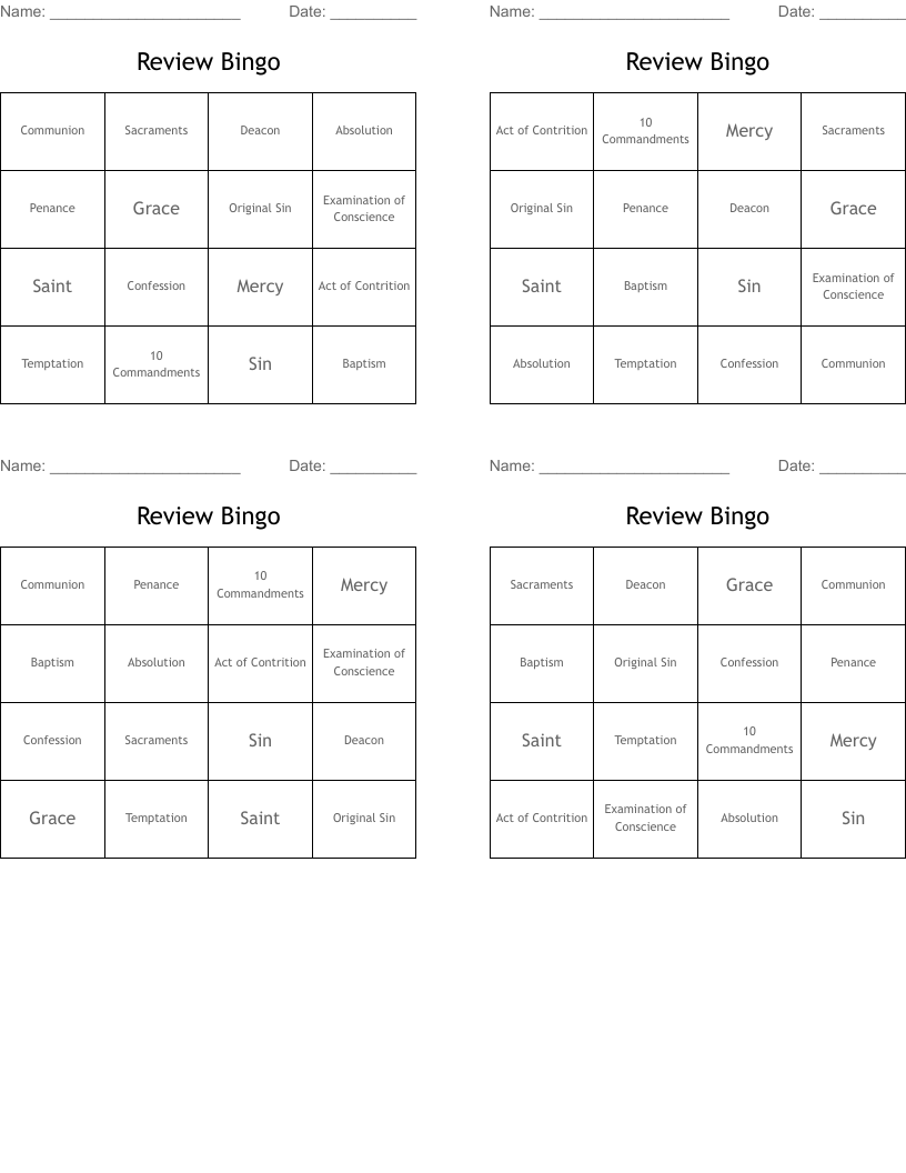 Review Bingo 