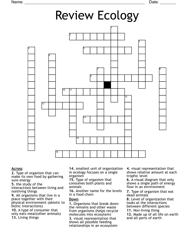 Review Ecology Crossword