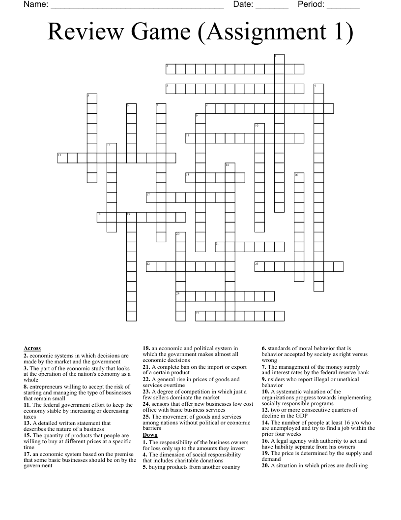 Review Game (Assignment 1) Crossword