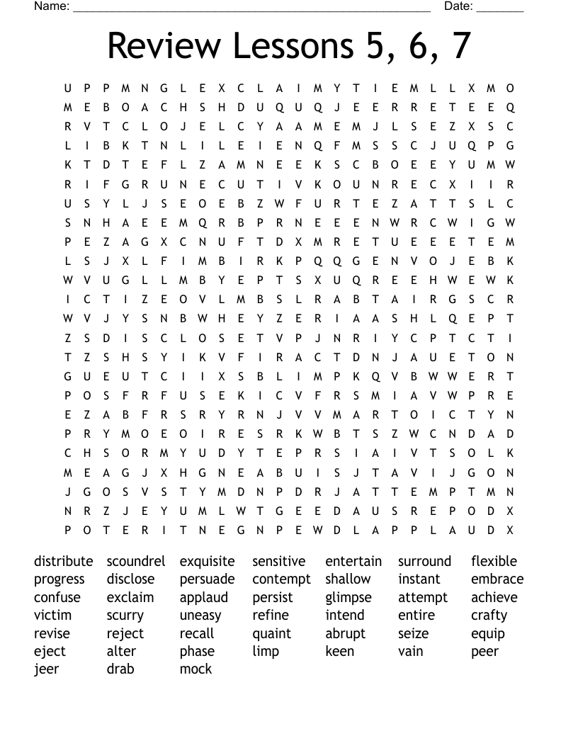 Review Lessons 5, 6, 7 Word Search