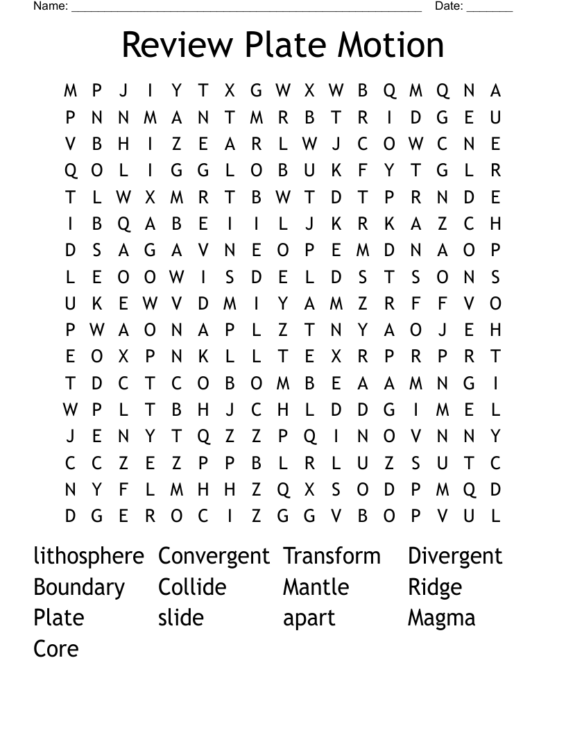 Review Plate Motion Word Search