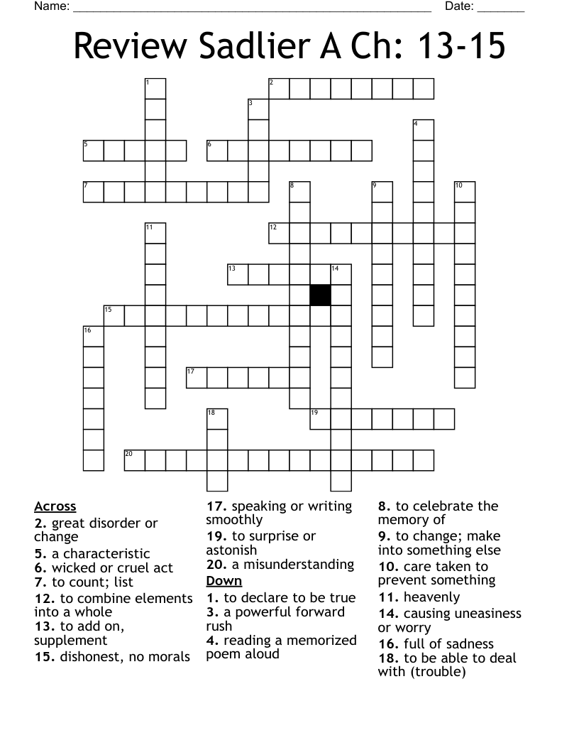 Review Sadlier A Ch: 13-15 Crossword