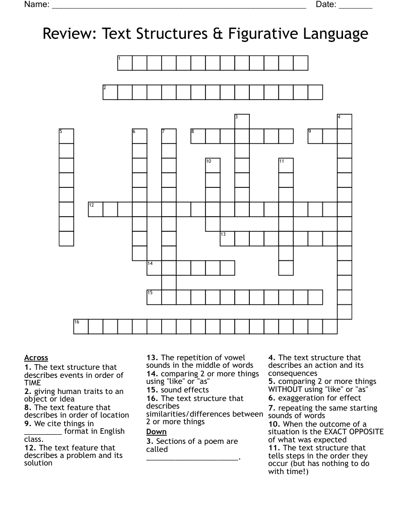 Review: Text Structures & Figurative Language Crossword