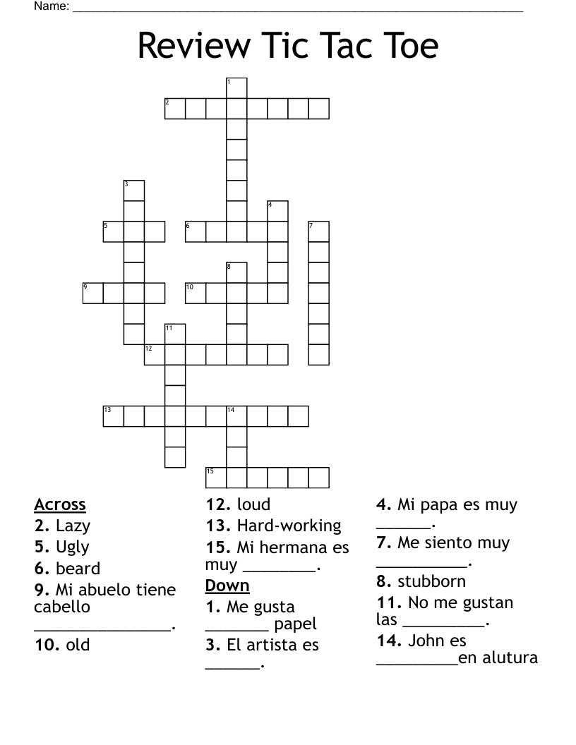 Review Tic Tac Toe  Crossword