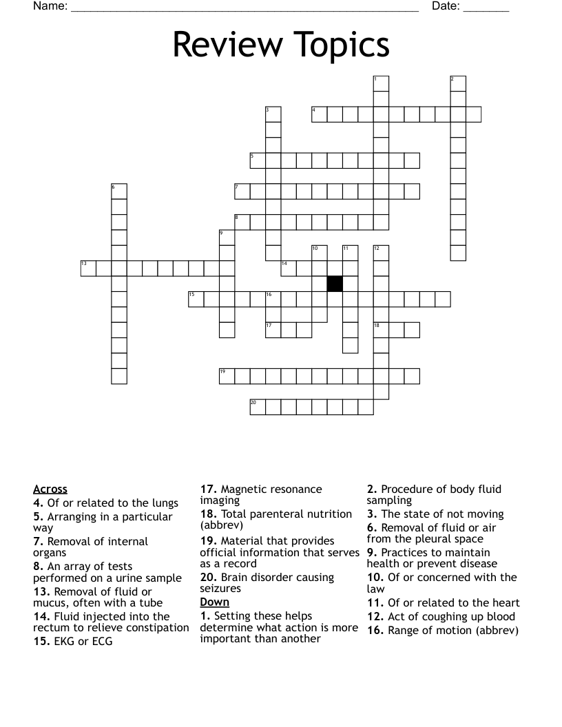 Review Topics Crossword