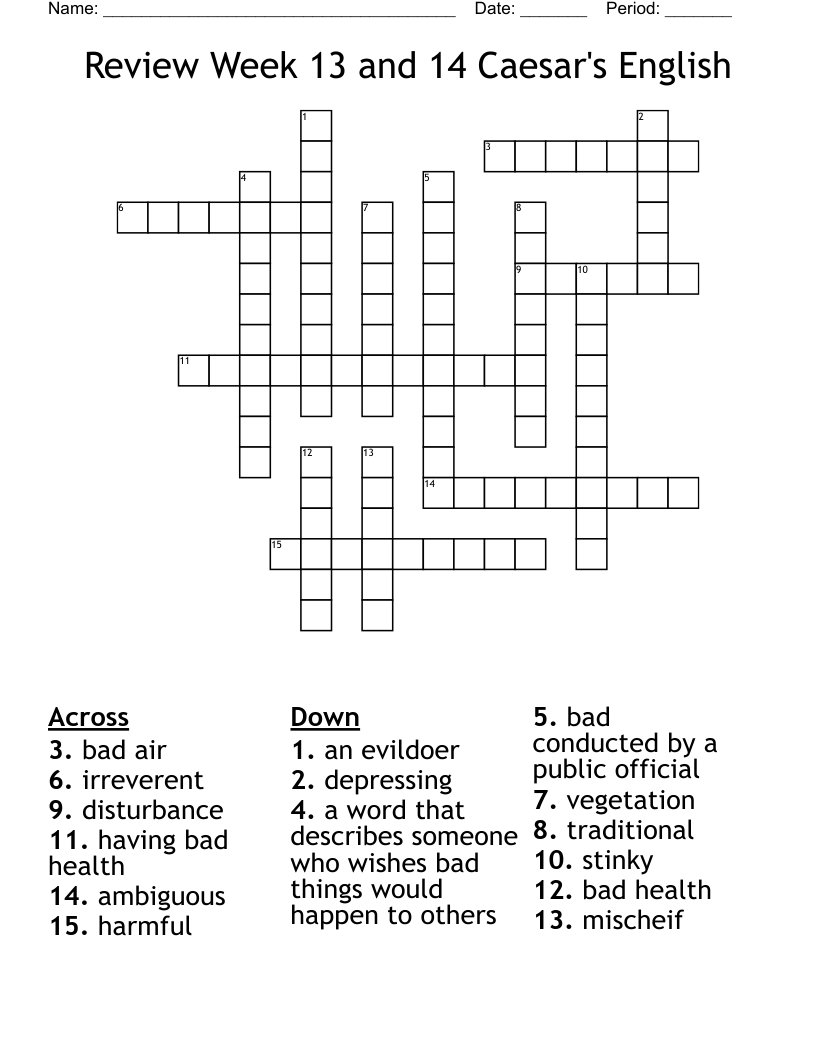 Review Week 13 and 14 Caesar's English Crossword
