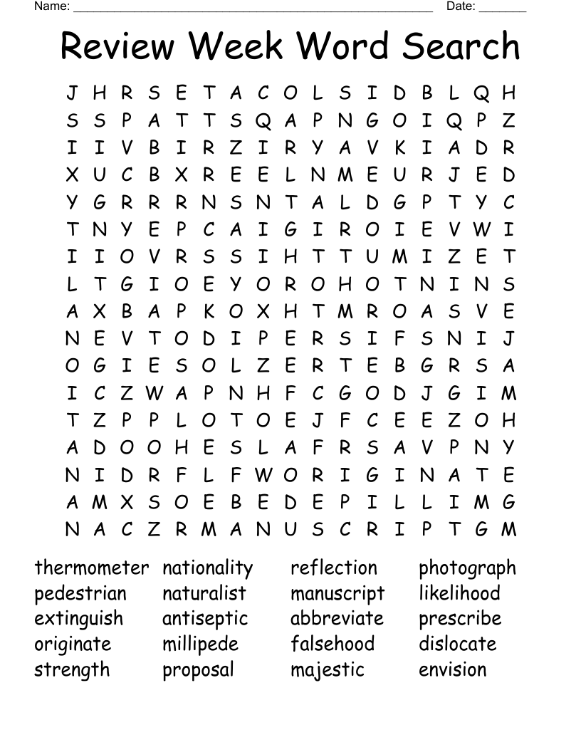 Review Week Word Search