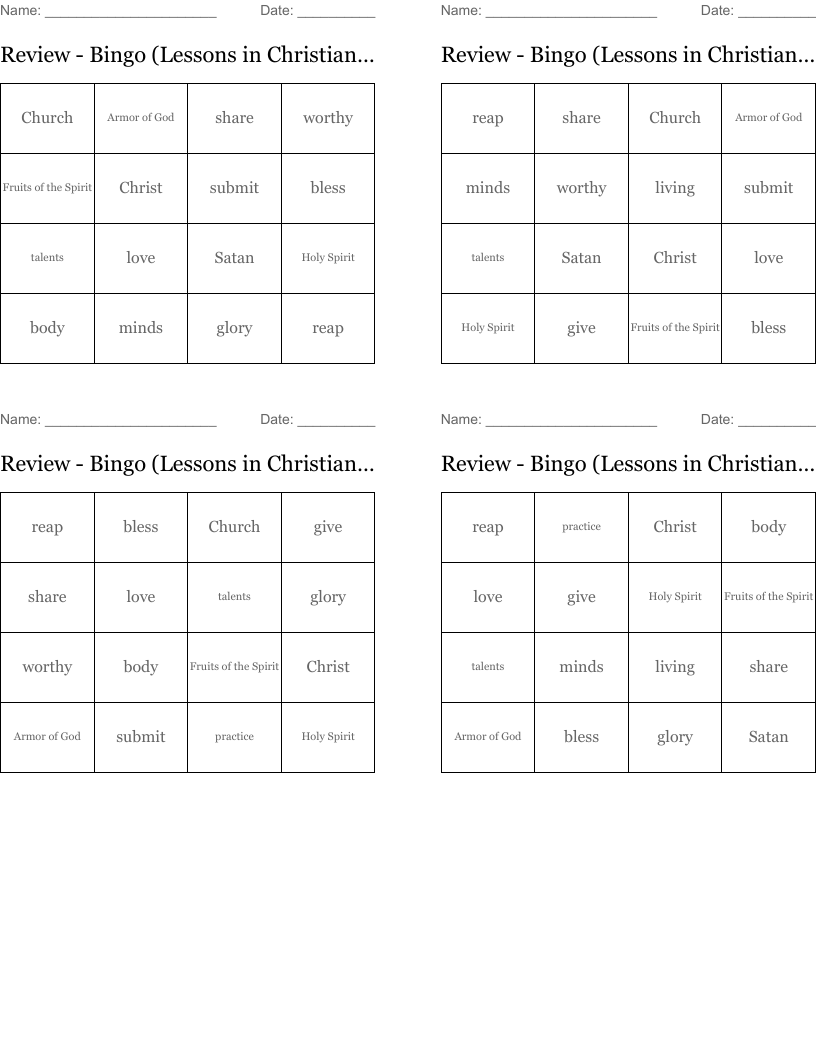 Review - Bingo (Lessons in Christian Living)