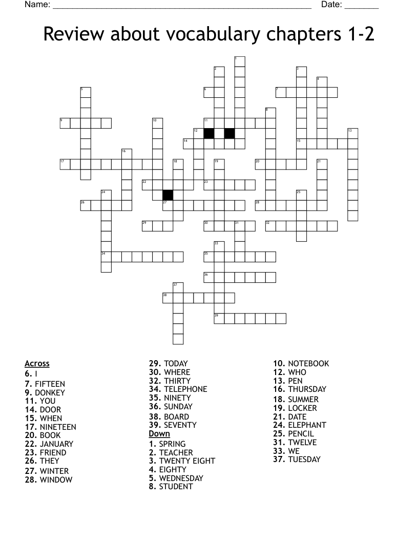 Review about vocabulary chapters 1-2 Crossword