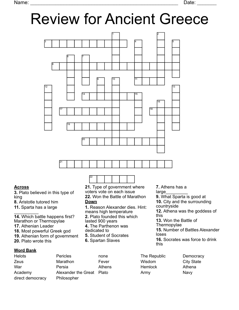 Review for Ancient Greece Crossword