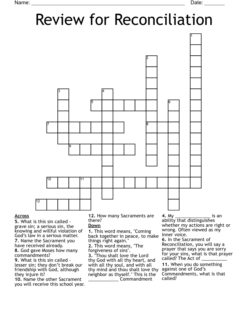 Review for Reconciliation  Crossword
