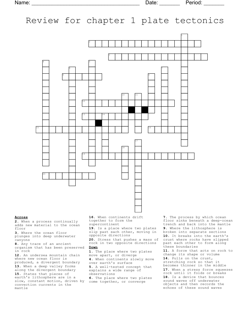 Review for chapter 1 plate tectonics Crossword
