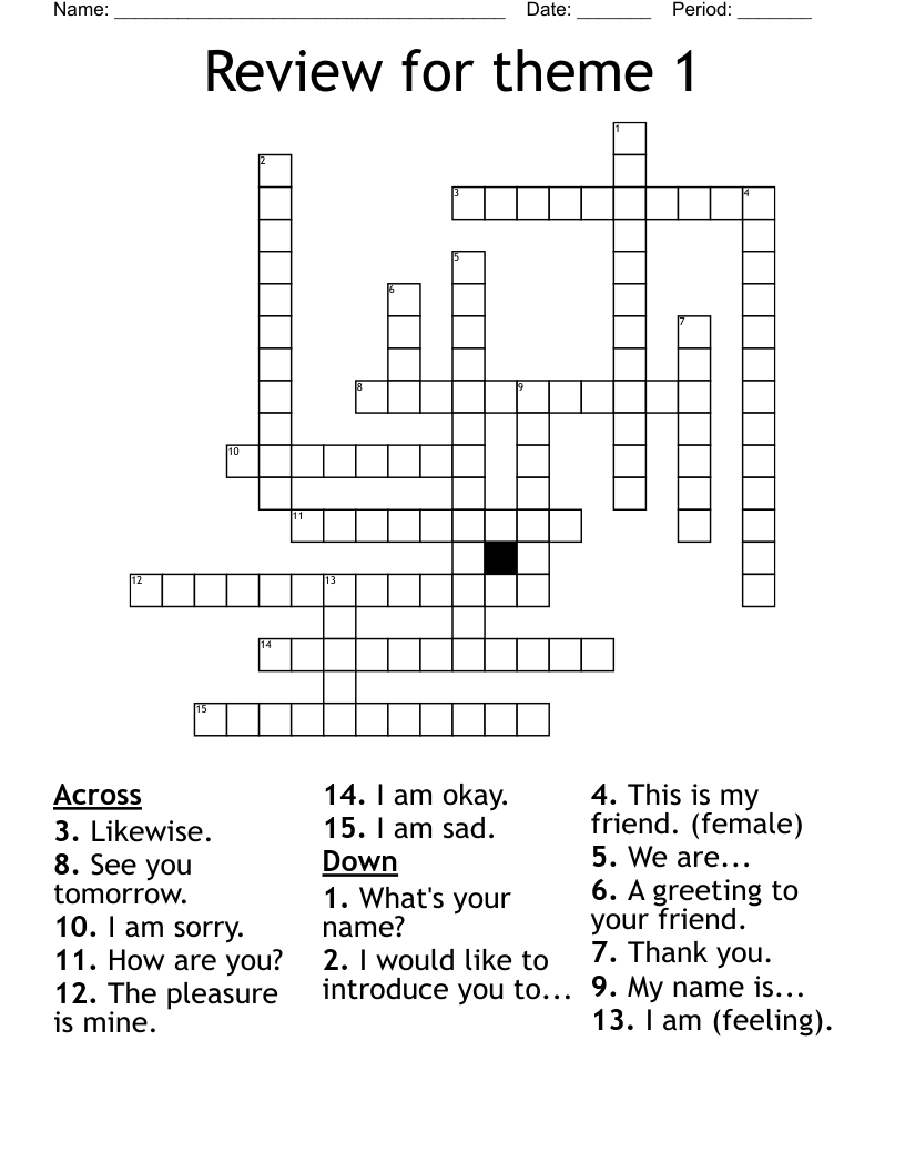Review for theme 1 Crossword
