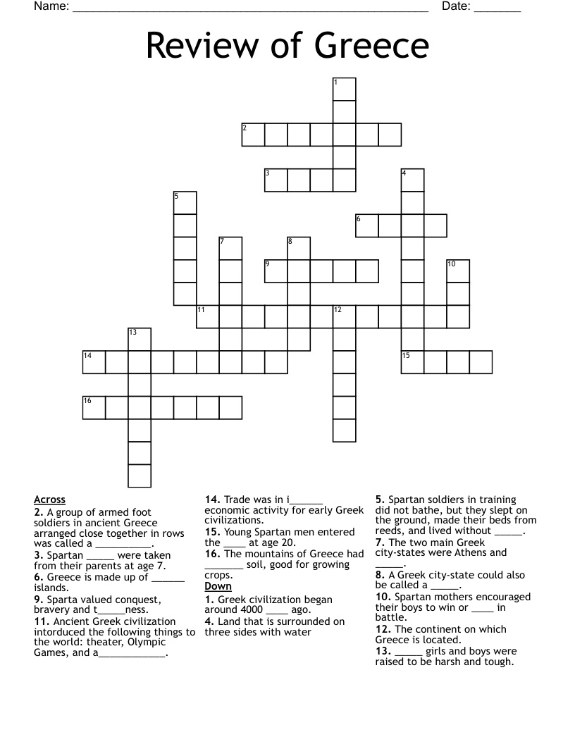 Review of Greece Crossword