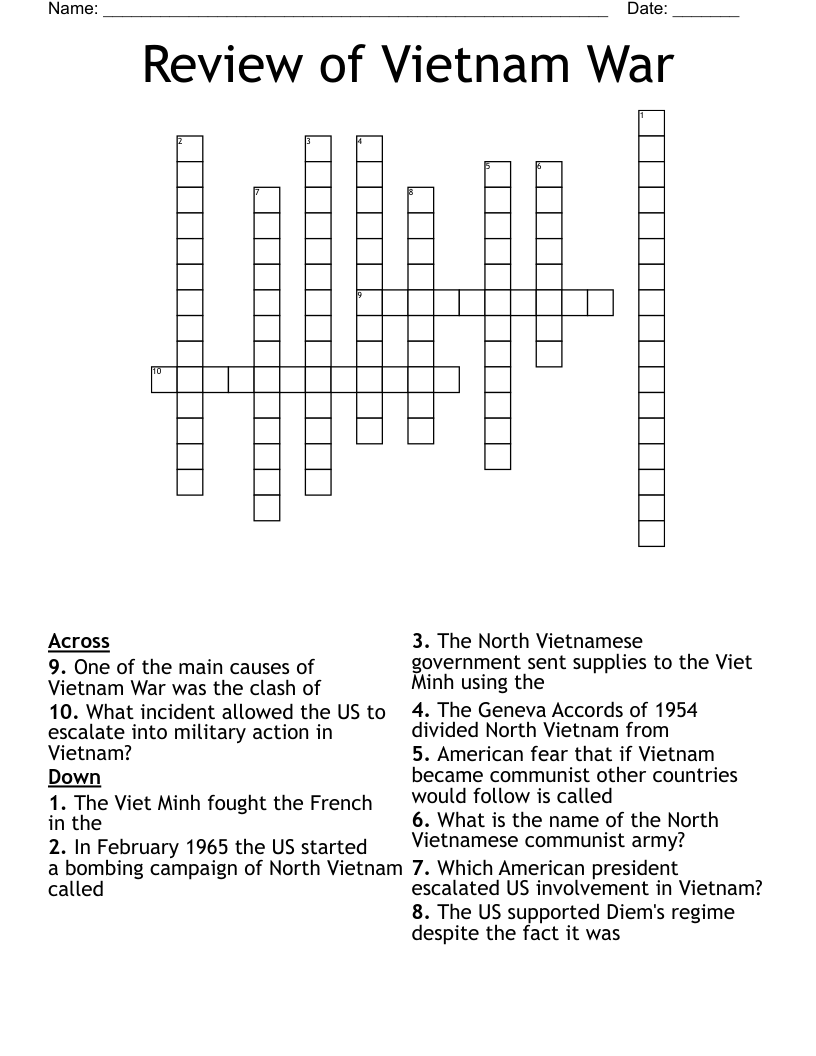 Review of Vietnam War Crossword