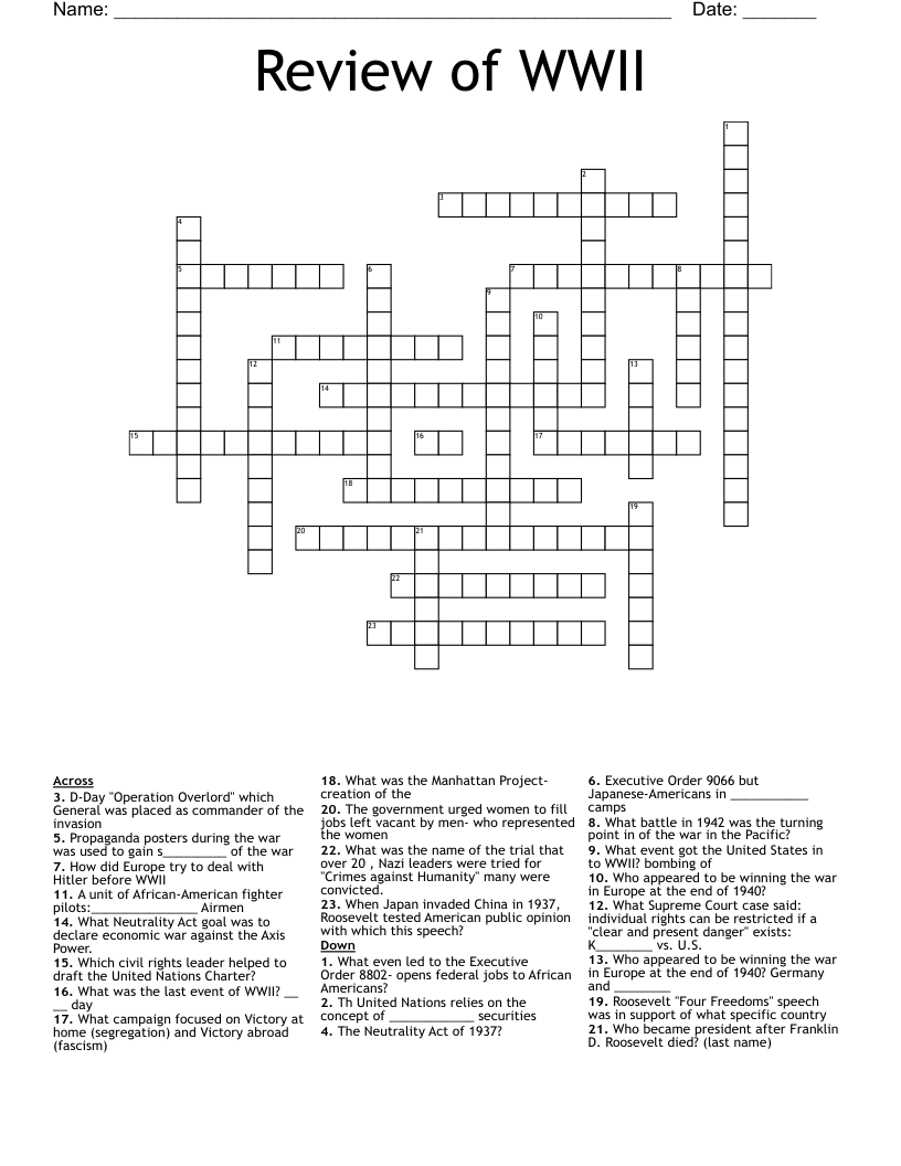 Review of WWII Crossword