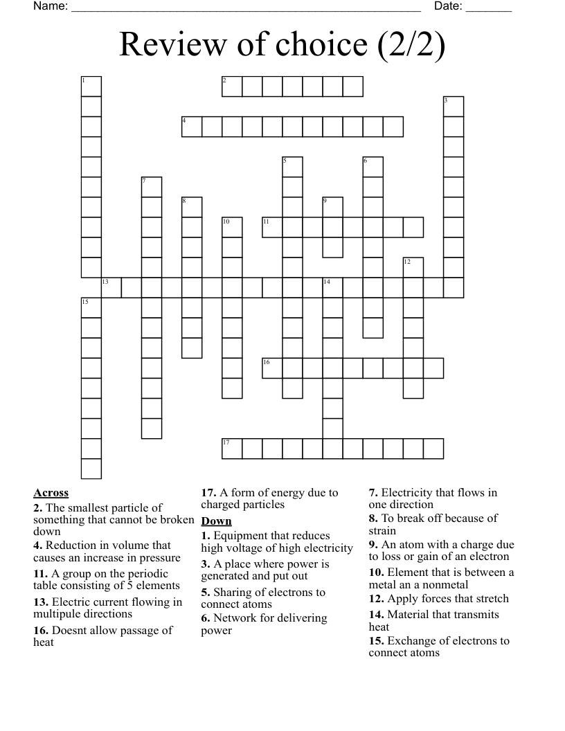 Review of choice (2/2) Crossword