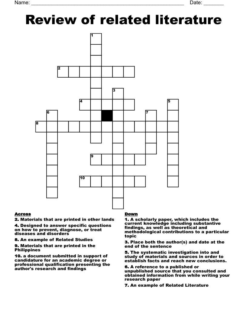 Review of related literature Crossword