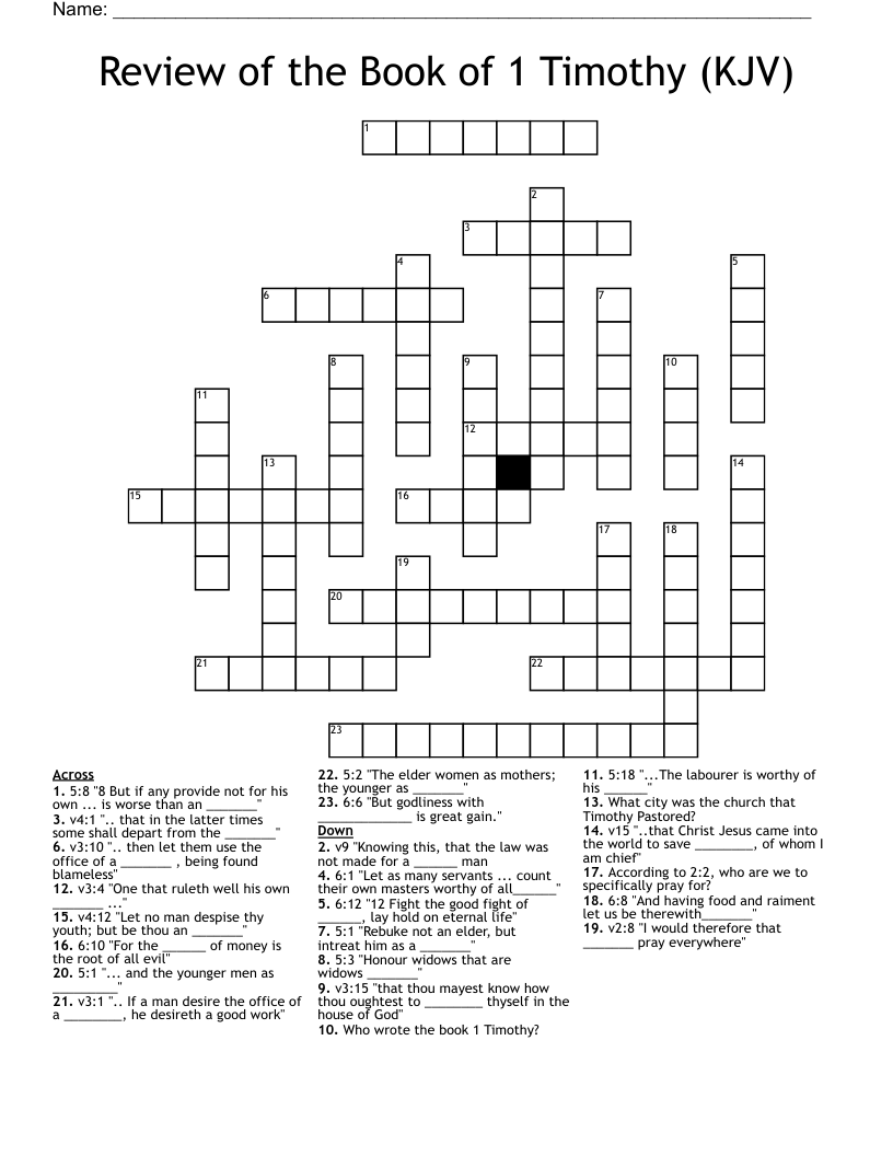 Review of the Book of 1 Timothy  (KJV) Crossword