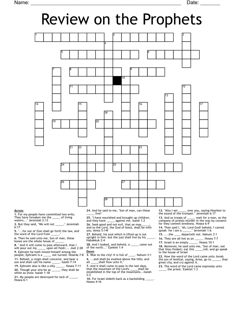 Review on the Prophets Crossword