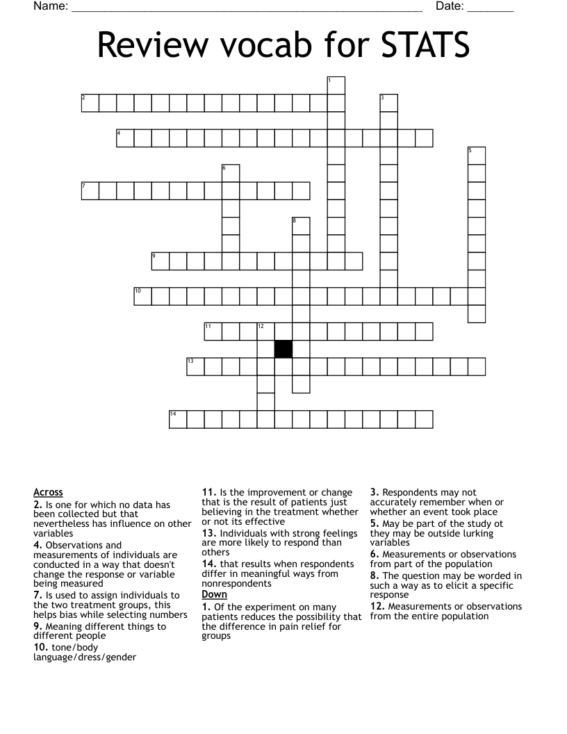 Review vocab for STATS Crossword
