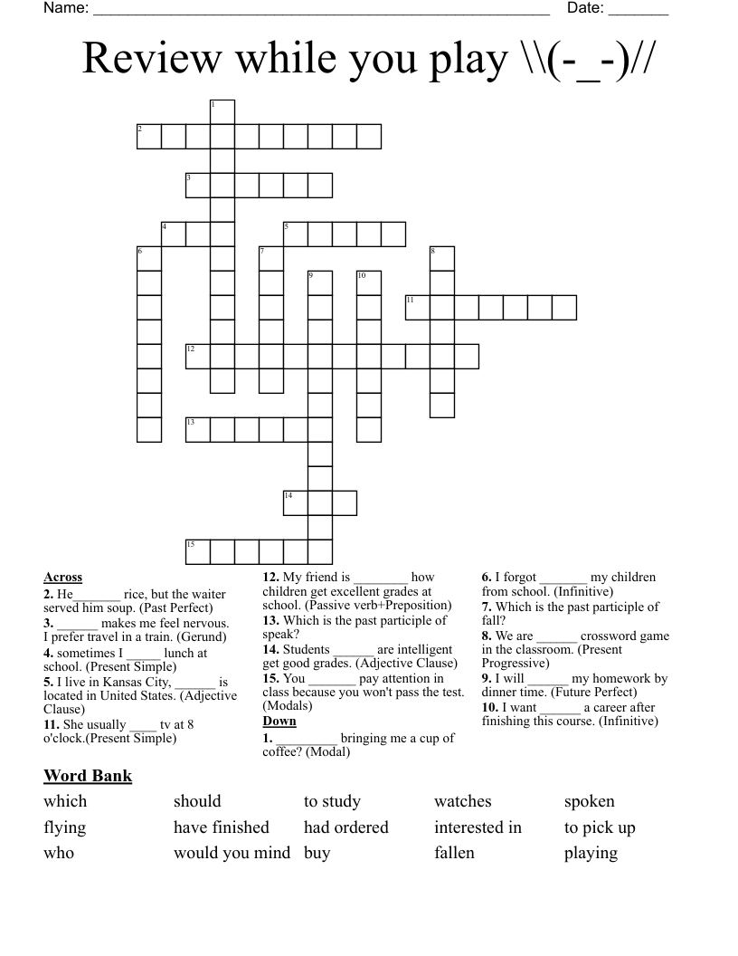 Review while you play  \\(-_-)// Crossword