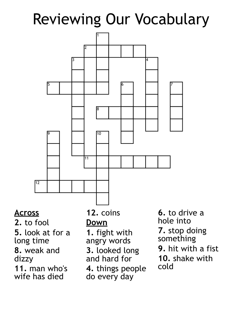 Reviewing Our Vocabulary Crossword