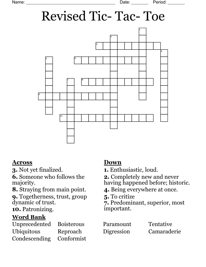 Revised Tic- Tac- Toe Crossword