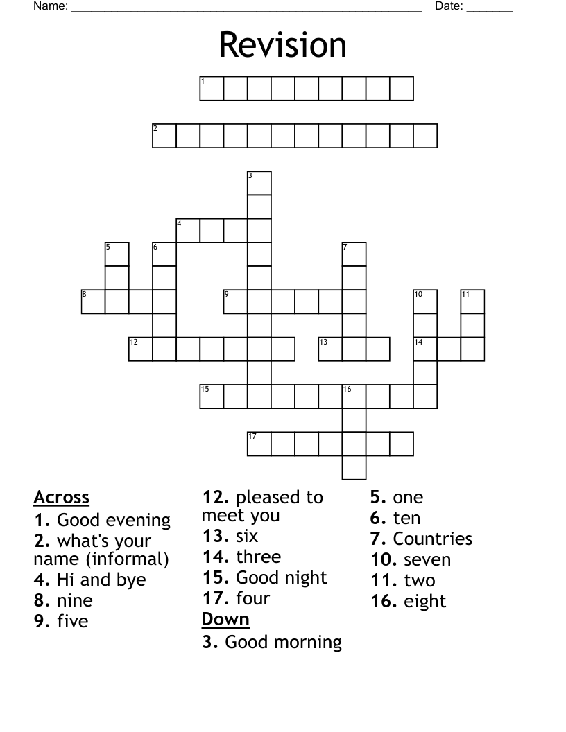 Revision Crossword