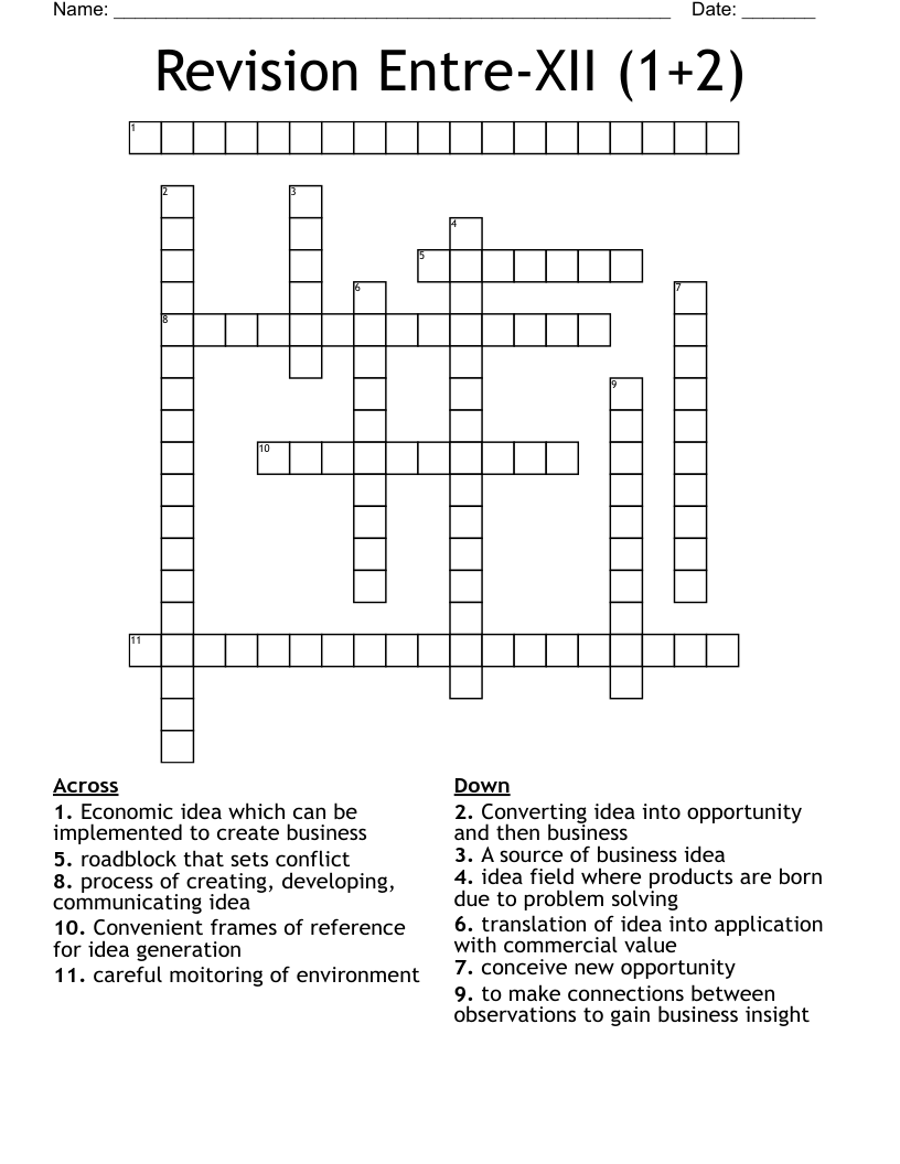 Revision Entre-XII (1+2) Crossword