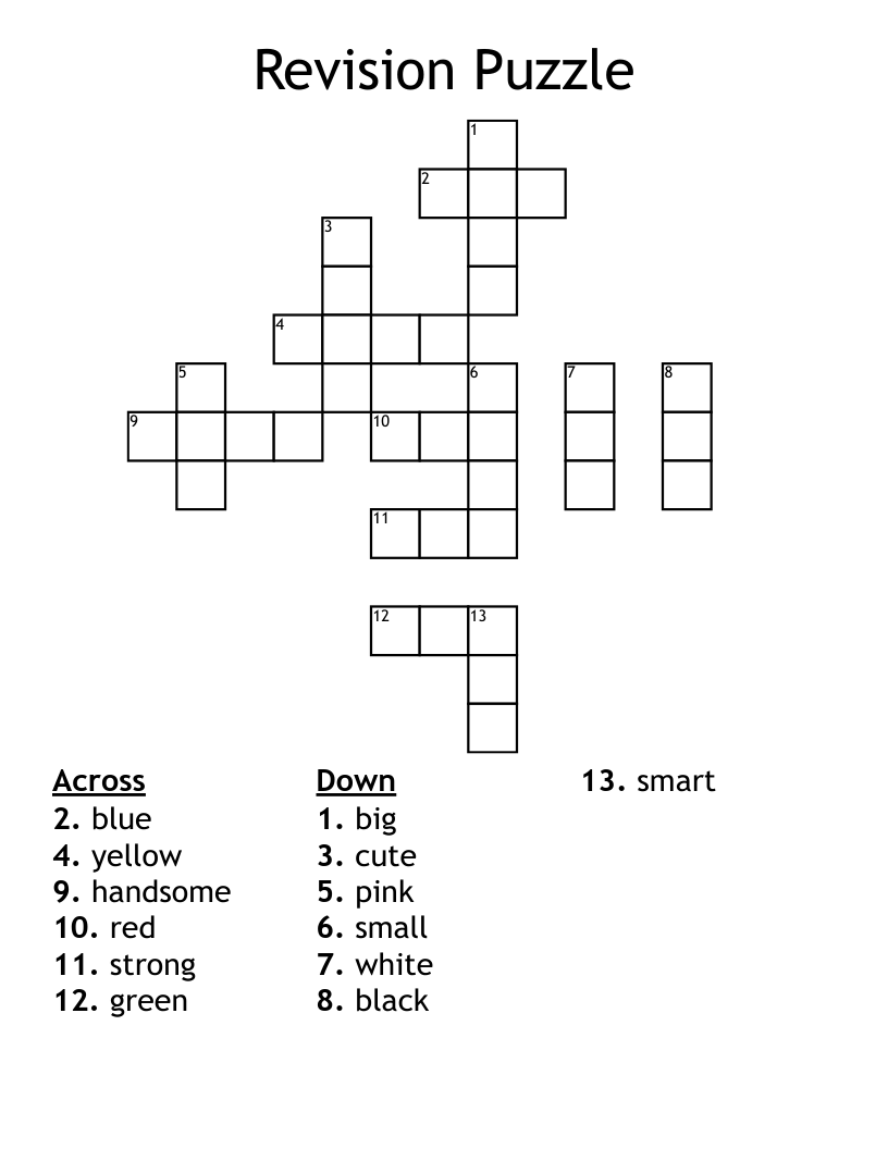Revision Puzzle Crossword