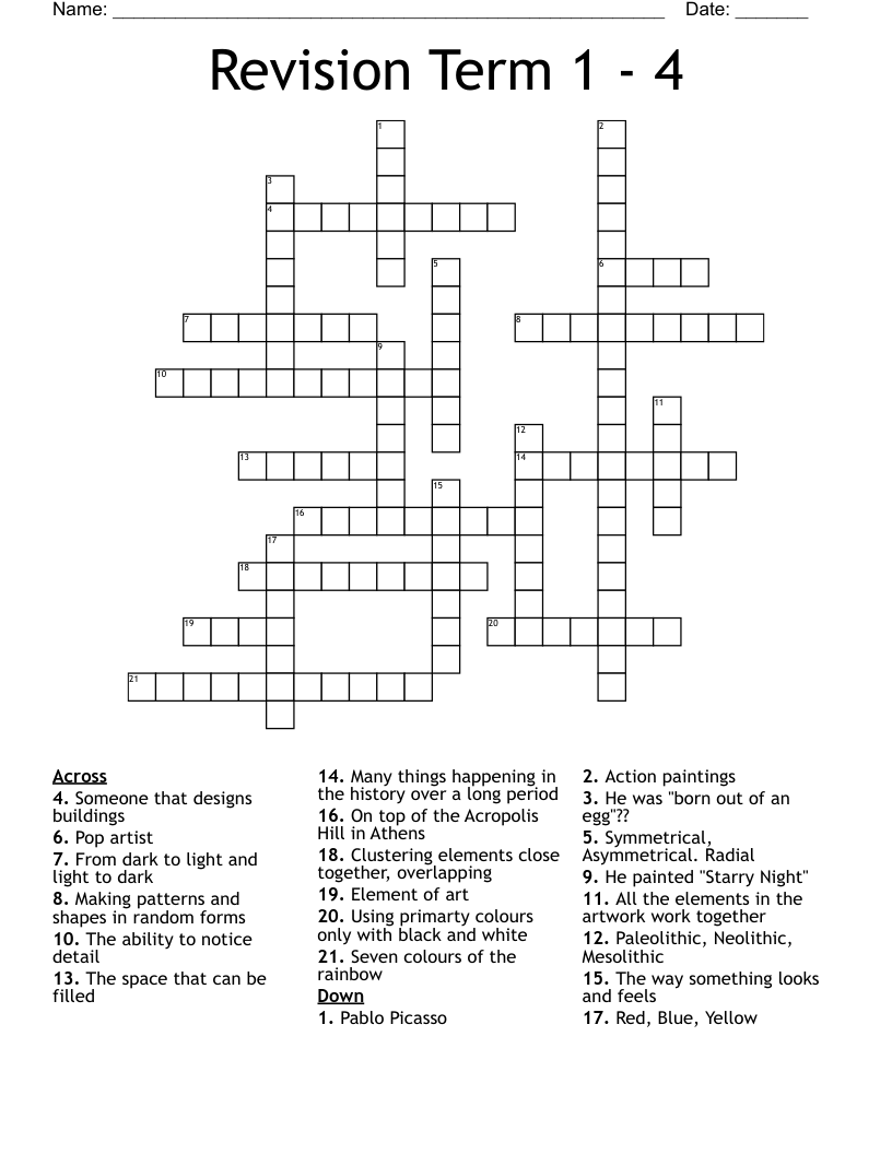 Revision Term 1 - 4 Crossword