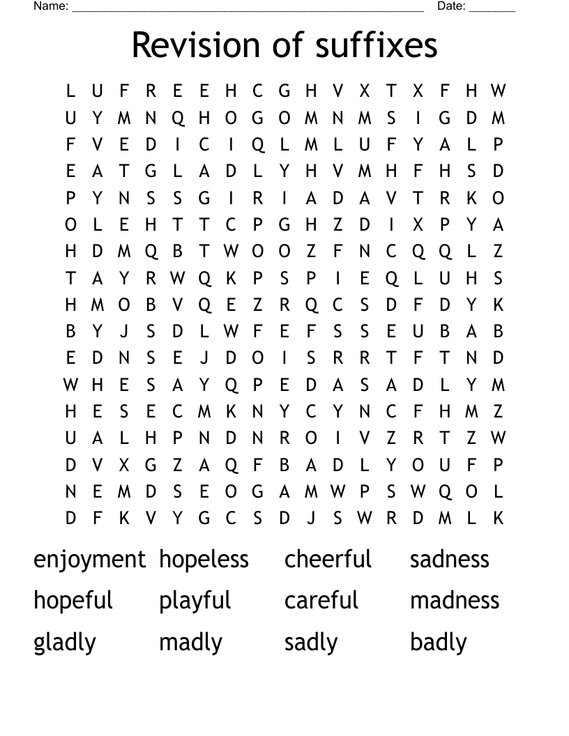 Revision of suffixes  Word Search