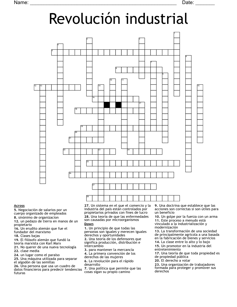 Revolución industrial Crossword