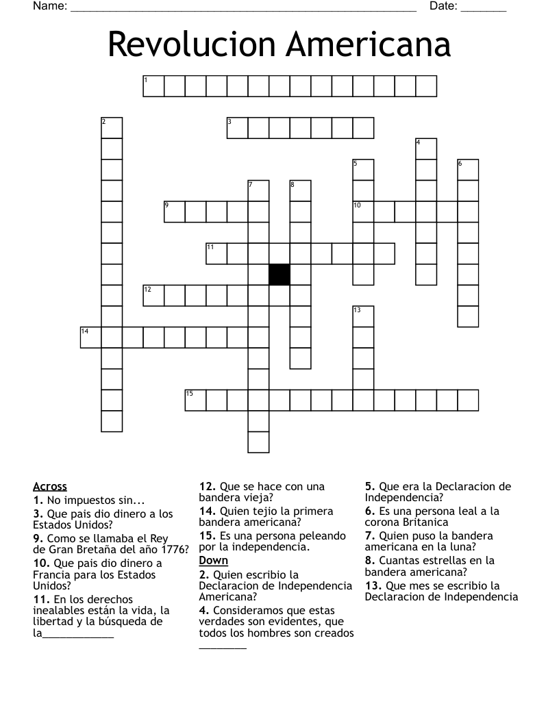 Revolucion Americana Crossword