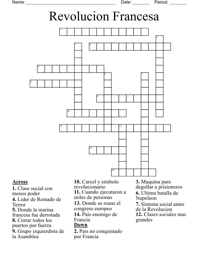 Revolucion Francesa Crossword