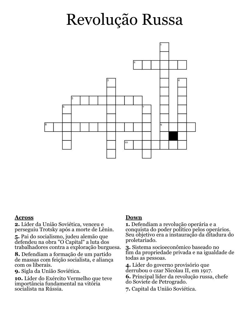 Revolução Russa Crossword