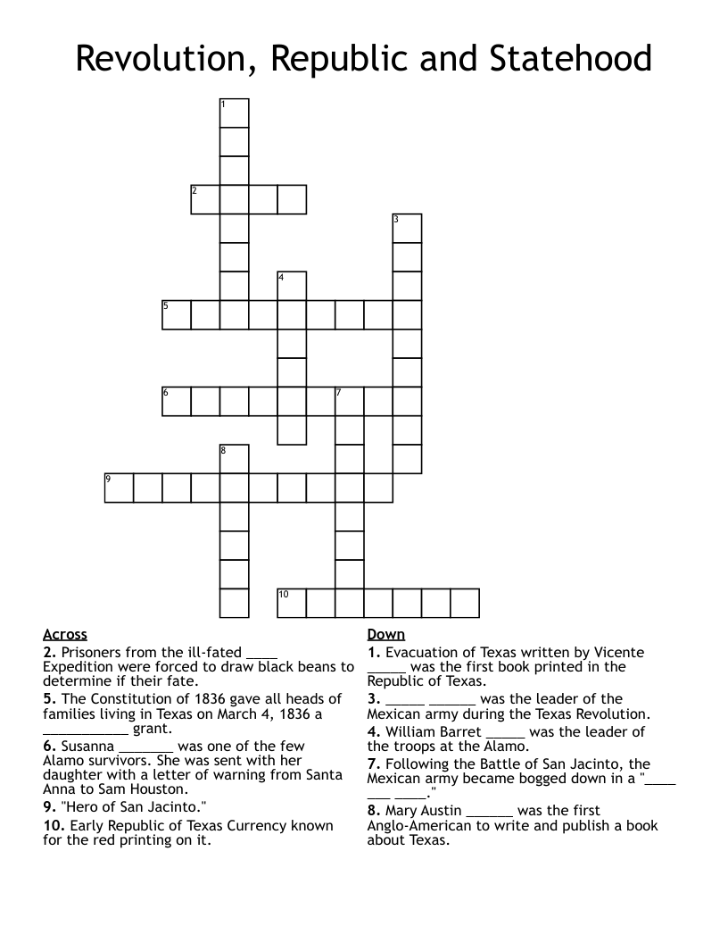 Revolution, Republic and Statehood Crossword
