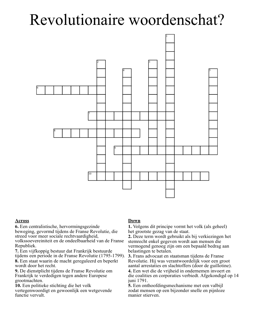 Revolutionaire woordenschat? Crossword