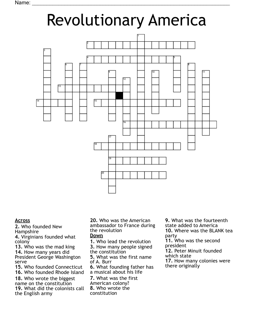 Revolutionary America Crossword