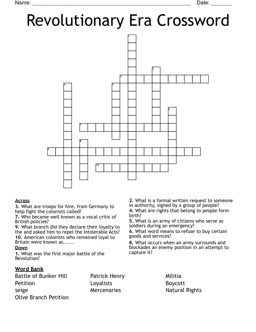 Revolutionary Era Crossword