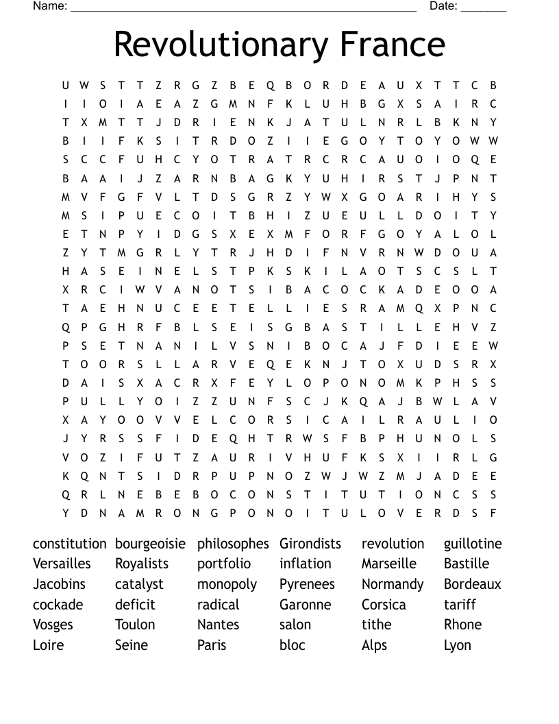 Revolutionary France Word Search