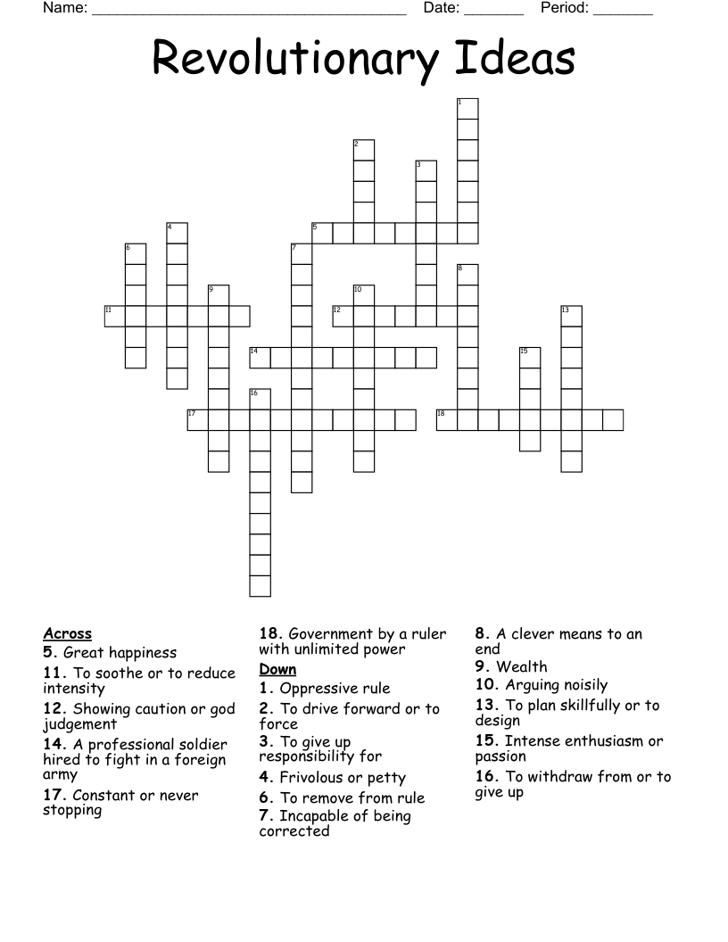 Revolutionary Ideas Crossword